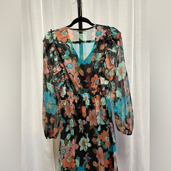 Sundayup Floral Print Midi V-neck Ruffle Dress Multicolored | size medium - Picture 6 of 8